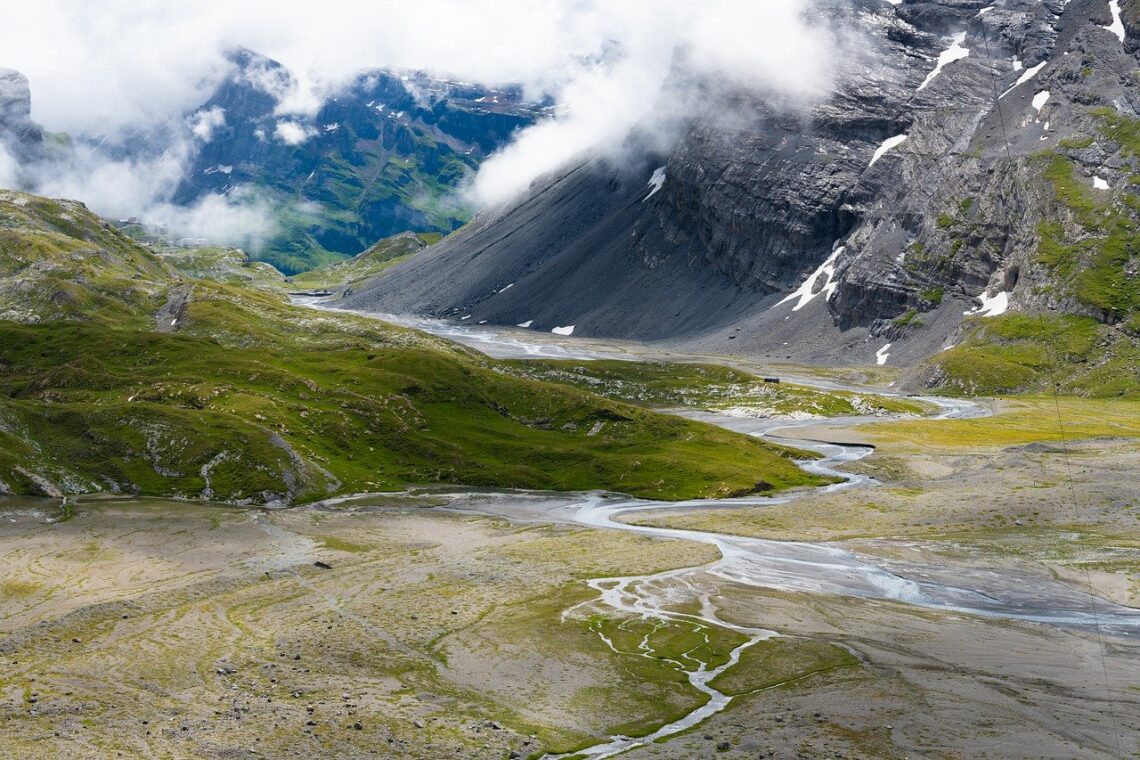 alpine, mountain stream, high valley